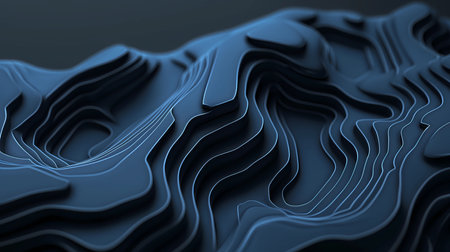 Blue Abstract Realistic 3d Topography Relief Textured with Wavy Layers. Background for website header or print design.の素材
