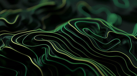 Green Abstract Realistic 3d Topography Relief Textured with Wavy Layers. Background for website header or print design.の素材