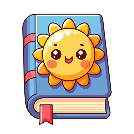 Childrens Book Icon with Cute Sun in Cartoon Styleのイラスト素材