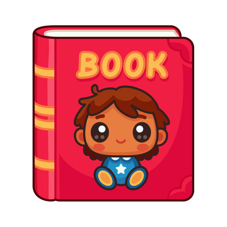 Childrens Book Icon with Cute Boy in Cartoon Styleのイラスト素材