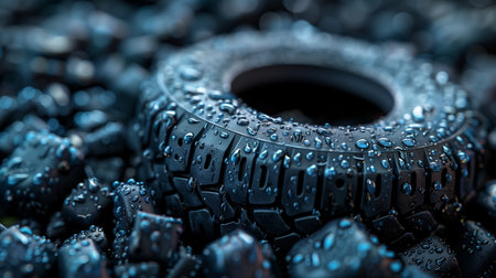 Close-Up Tire and Pieces of Rubber on the Backgroundの素材