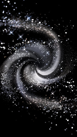 Glitter Dark Silver Magic Swirl Clipart on Black Backgroundの素材