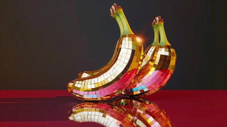 Yellow Banana Surface Made of Disco Ball Mosaic Mirrorの素材