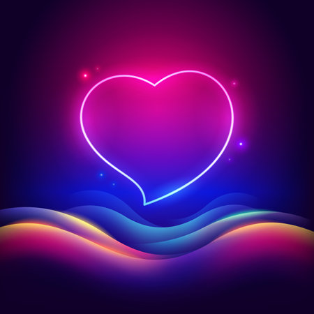 Glowing Neon Heart with Wavesのイラスト素材