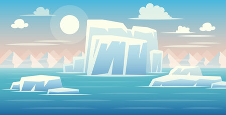 Iceberg in the Ocean Landscape Flat Style Illustrationのイラスト素材