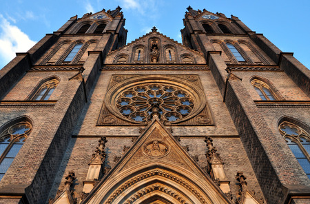 Saint Ludmila Church on Peace Square in Prague, Czech Republicの写真素材