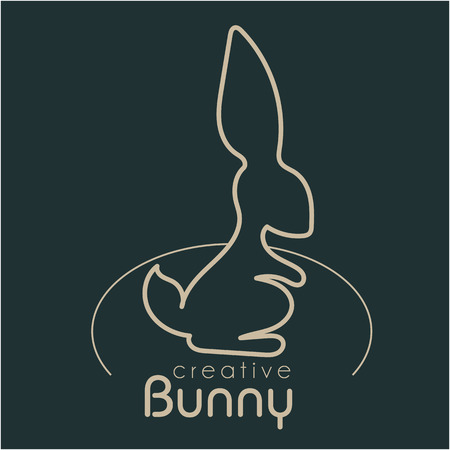 Outline linear rabbit simple . One stroke line silhouette bunny.のイラスト素材