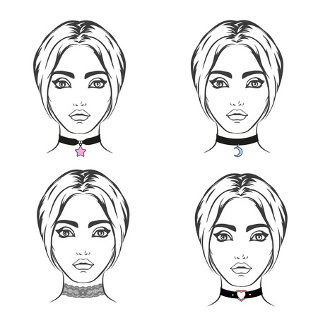 Choker set vector isolated. Necklace with symbolのイラスト素材