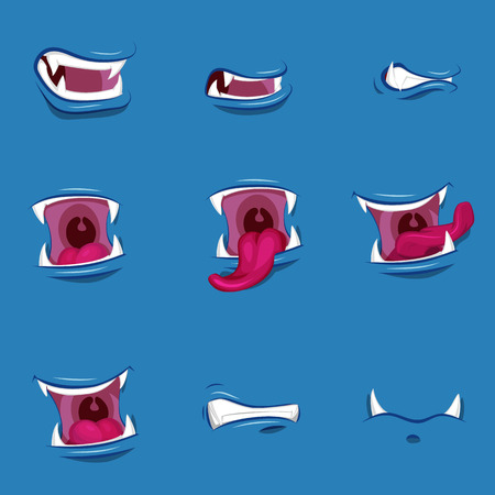 Flat Monster expression mouth with teeth and tongue isolated on white.のイラスト素材