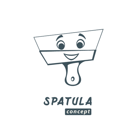 Spatula vector cartoon isolated on white. Repairs of apartments logo concept. Smiling putty knife.のイラスト素材