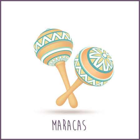 Pair vector yellow maracas with ornament isolated on white background.のイラスト素材