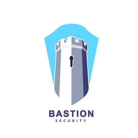 Castle tower and shield vector logo for real estate, security agency, guard systemsのイラスト素材