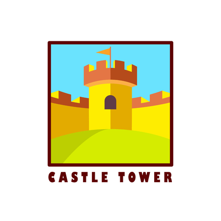 Medieval castle tower with wall vector squared flat iconのイラスト素材