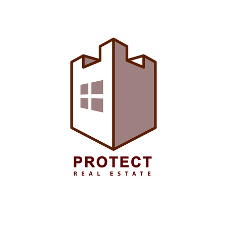 Protect system real estate vector logo. Castle tower with window and shield simple icon.のイラスト素材