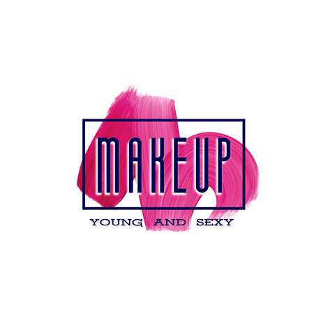 Make up print design with lipstick mark. Makeup modern logo with paint brush smear. Beauty creative woman business card template.のイラスト素材