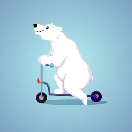 Polar cartoon bear riding a scooter. Vector illustration.のイラスト素材