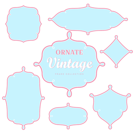 Vintage gentle curly vector frame set with text templateのイラスト素材