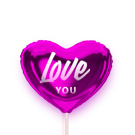 Balloon Heart shape, pink realistic isolated vector template. Love you for Happy Valentine day conceptのイラスト素材