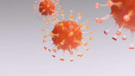 Coronavirus COVID-19 macro close-up cell microscopic concept background. 2019-ncov virus infection pandemic. 3d rendering.の写真素材