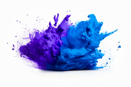 Blue and purple substances are mixed together in water on white background. Generative AI.の素材