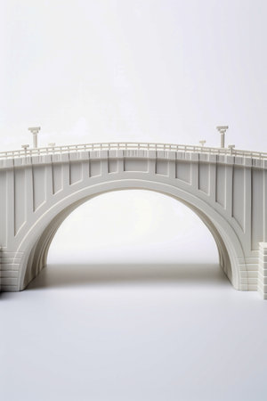 White bridge with clock on top of it and clock tower on top of it. Generative AI.の素材