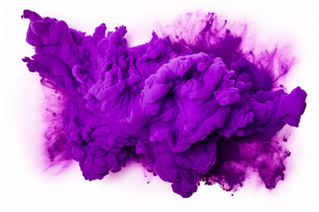 Purple substance is being dropped into water on white background. Generative AI.の素材