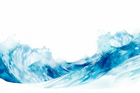 Blue wave is in the water on white background with white background. Generative AI.の素材