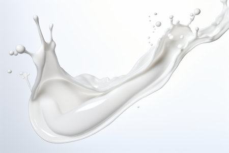 Milk splash is shown in this image, with bubbles coming out of it. Generative AI.の素材