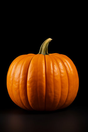 Large orange pumpkin sitting on top of table next to black background. Generative AI.の素材