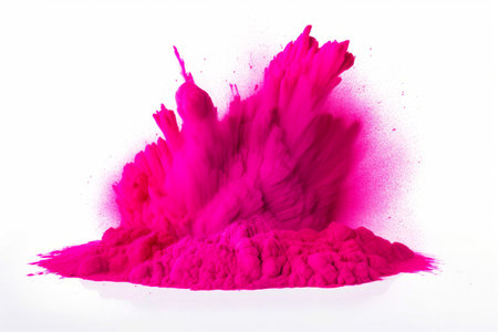 Pink substance is flying in the air with white background. Generative AI.の素材