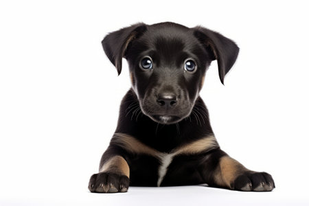 Puppy is sitting down and looking at the camera with a sad look on his face. Generative AI.の素材