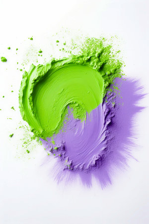 Green and purple substance is in the middle of white background. Generative AI.の素材