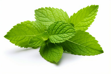 Close up of green leafy plant on white background. Generative AI.の素材