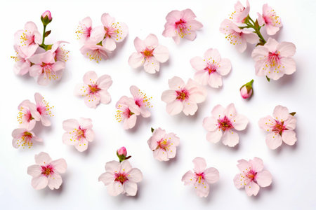 Group of pink flowers on white background with pink center. Generative AI.の素材
