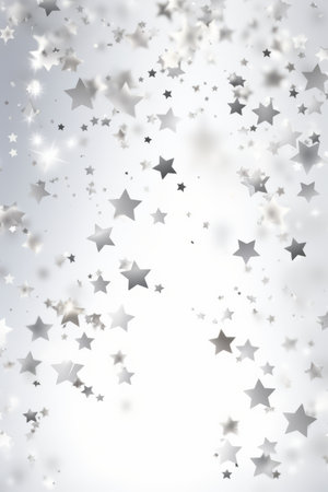 White background with silver stars and sparkles on it,. Generative AI.の素材