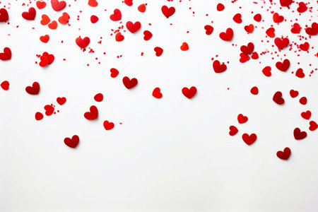 Bunch of red hearts floating in the air on white background. Generative AI.の素材