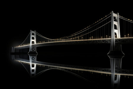 Bridge that is over water with lights on it's sides. Generative AI.の素材