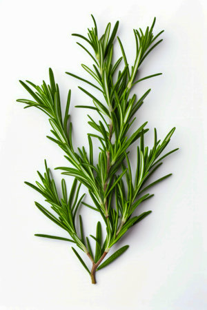 Branch of tree with green leaves on white background. Generative AI.の素材