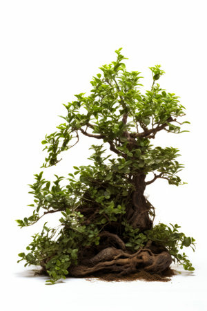 Bonsai tree with white background and white background. Generative AI.の素材