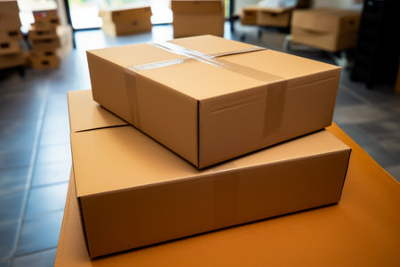 Box with bow on top of it on table. Generative AI.の素材
