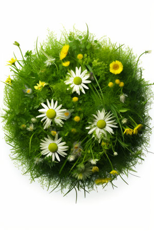 Bunch of flowers that are in the grass together on white background. Generative AI.の素材