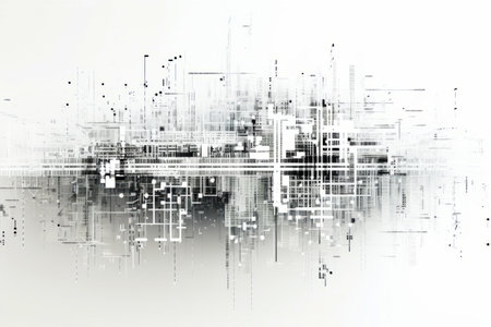 Black and white photo of city with lots of lines. Generative AI.の素材