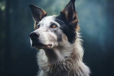 Close up of dog with blurry background and blue sky. Generative AI.の素材