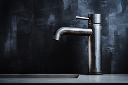 Faucet that is sitting on sink in bathroom. Generative AI.の素材