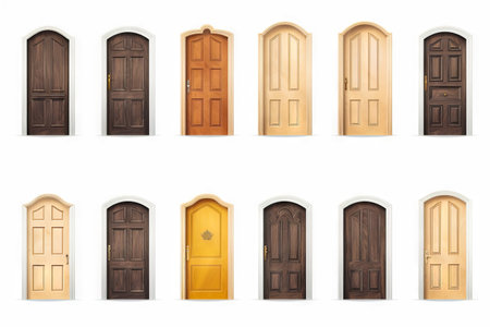 Series of doors with different colors and sizes on them, all of which are open. Generative AI.の素材