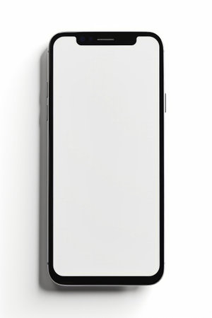 White and black phone is on white surface with black frame. Generative AI.の素材