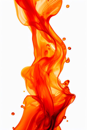 Red and yellow liquid is in the air. Generative AI.の素材