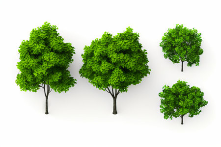 Group of trees with green leaves on them, all in different positions. Generative AI.の素材