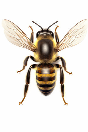 Bee with long antennae and black body, with yellow stripes. Generative AI.の素材