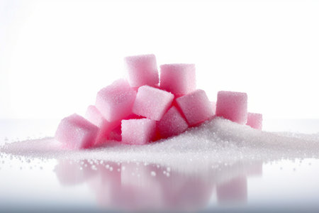 Pile of sugar cubes sitting on top of the table. Generative AI.の素材